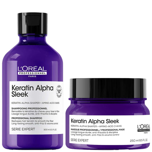 L'Oréal Professionnel  Keratin Alpha Sleek Anti Frizz & Smoothing Shampoo & Hair Mask Bundle (Launch 16.03.2026)
