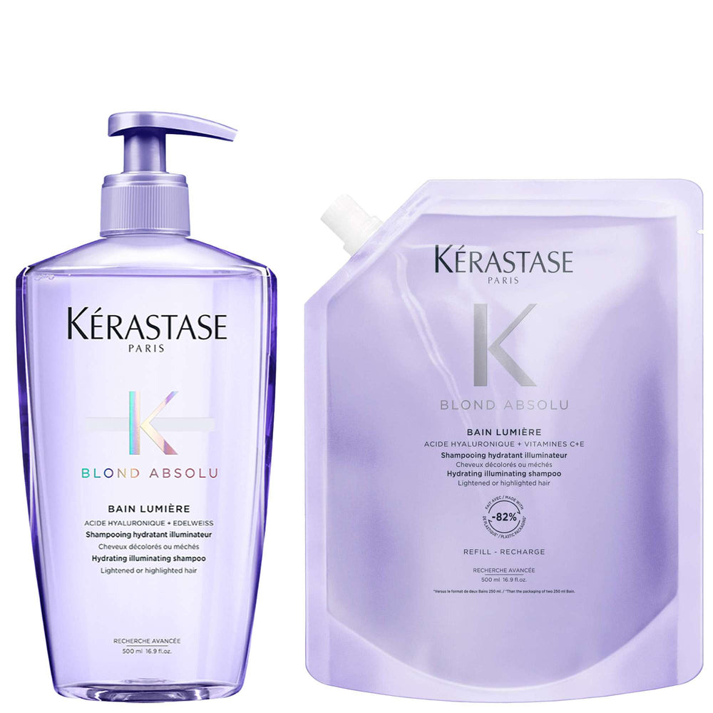 Kérastase Bundles Blond Absolu Refillable Shampoo & Refill Pouch Duo for Blonde or Lightened Hair with Hyaluronic Acid 500ml